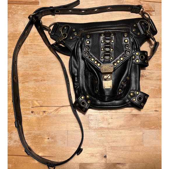 Black and Gold Studded Crossbody Bag - Picture 2 of 15
